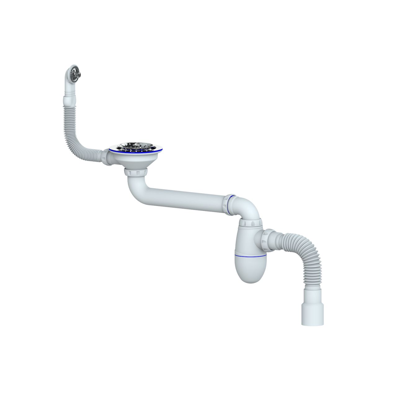 Unicorn Сифон для мойки со смещением ВС23 3 1/2" (Ø 40)  круглый перелив, гибкий отвод