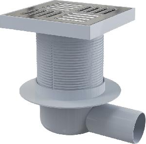 Alcaplast APV5411 Сливной трап 150*150/50, подвотка -боковая, решетка- нержавеющая сталь, гидрозатвор- мокрый